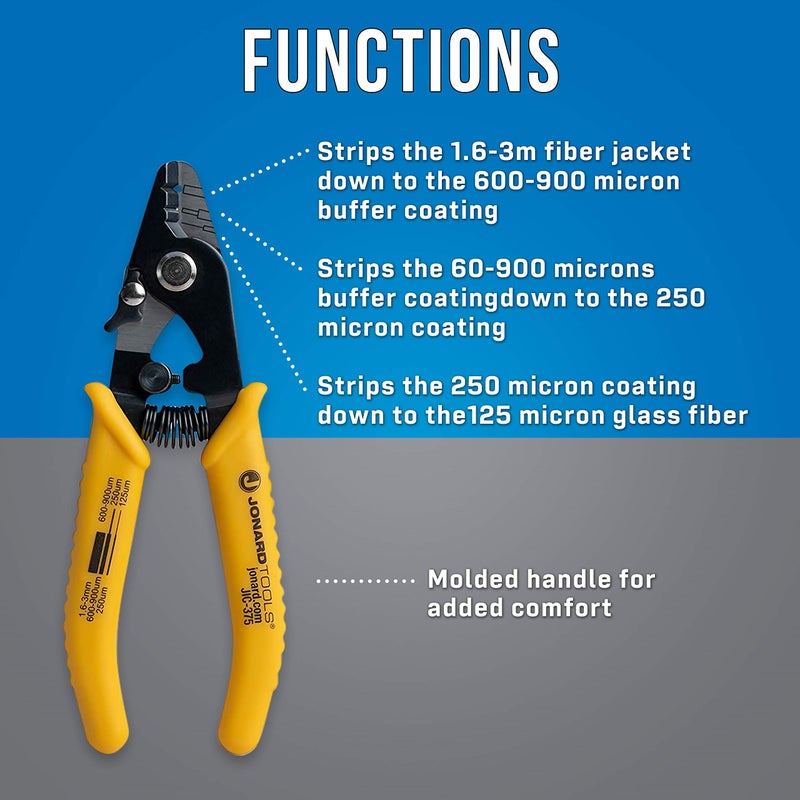 Jonard Tools JIC-375 Three Hole Fiber Optic Stripper â€“ Strips 1.6-3.0mm Jacket, 600-900Î¼m Buffer, 250Î¼m Coating, Precision Tool with Angled Jaw and Safety Lock - Image 5